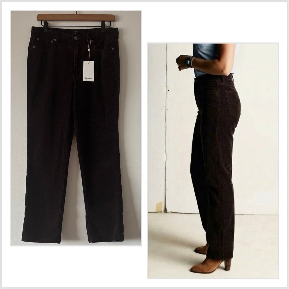 Quince Organic Stretch Corduroy Straight Leg Pants Espresso Size 8 Capsule NWT